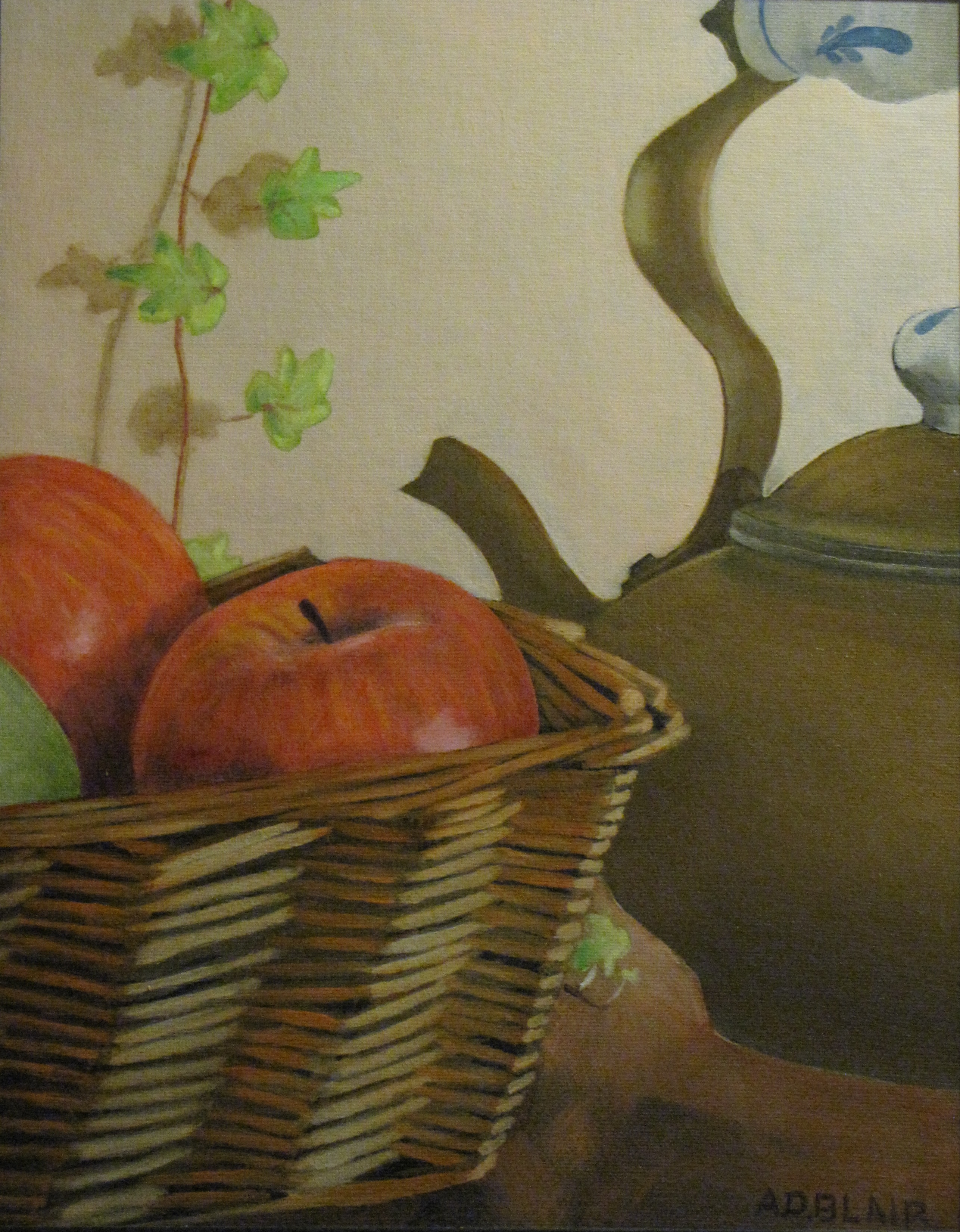 Fruit Basket and Kettle - oil on canvas board, 11" x 14"